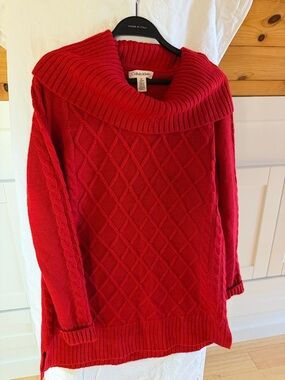 Calvin Klein Red Cable Knit Cowl-Neck Sweater